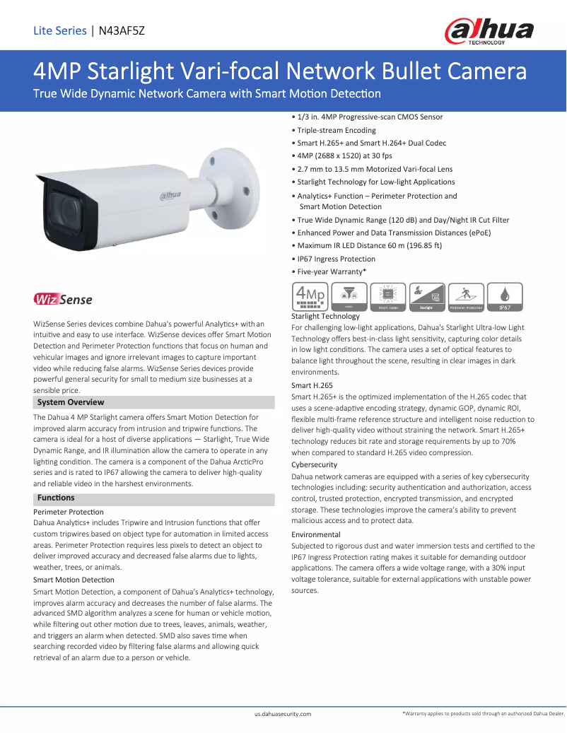 Page 1 de la notice Fiche technique Dahua Technology N43AF5Z