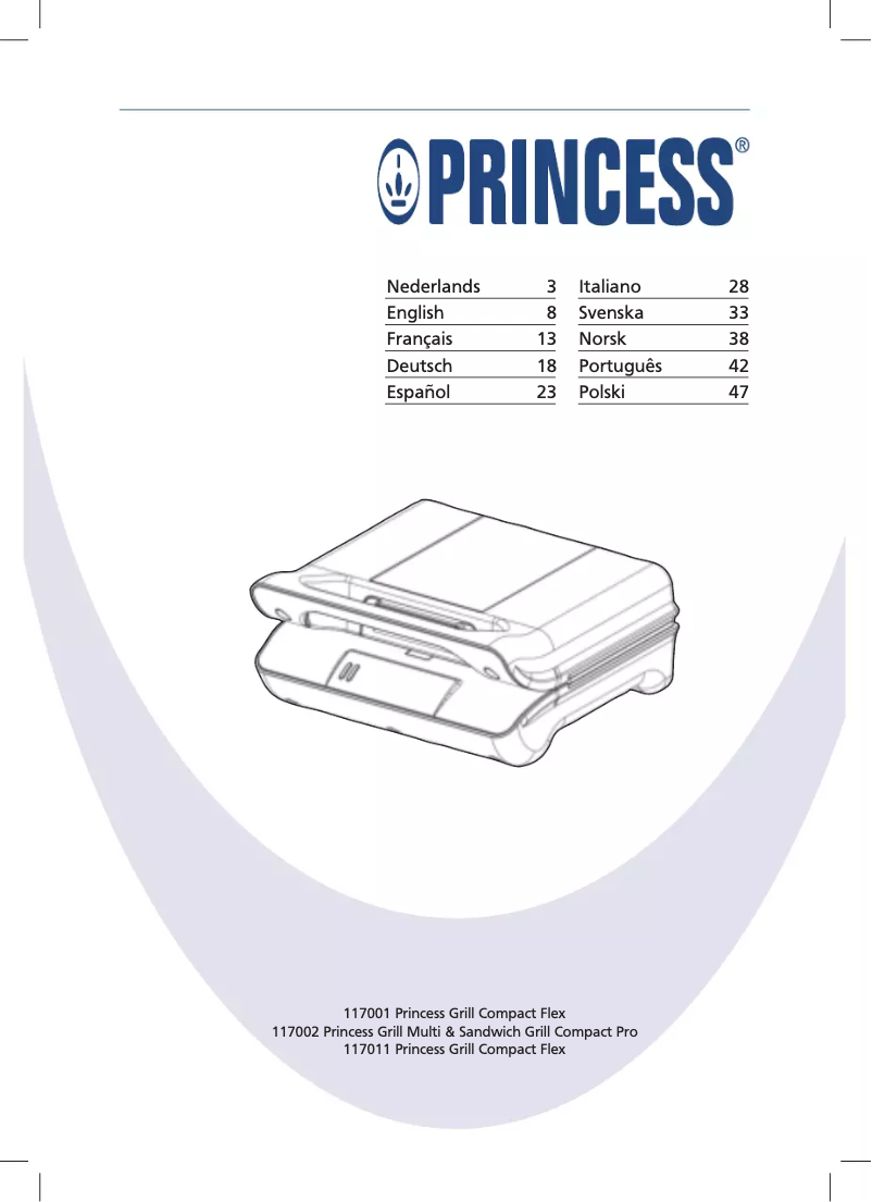 Page 1 de la notice Manuel utilisateur Princess Compact Flex 117001 - Contactgrill