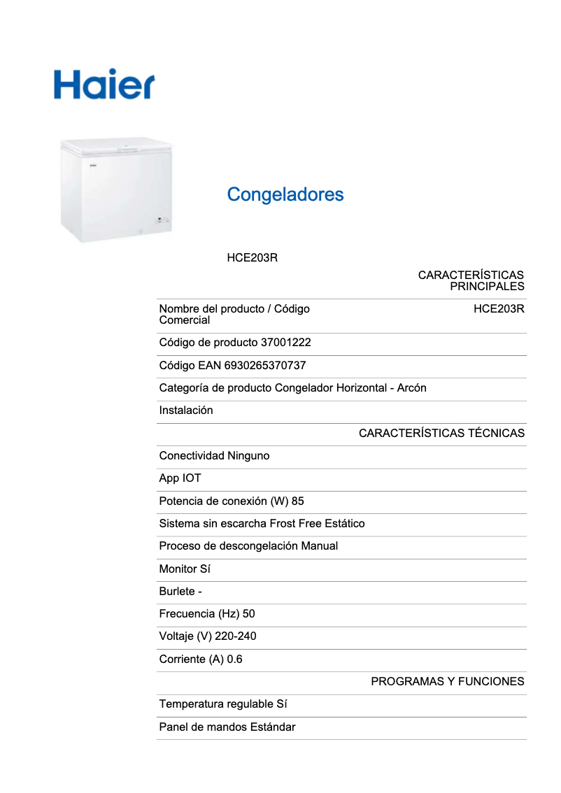 Página 1 del manual Etiqueta energética Haier HCE203R