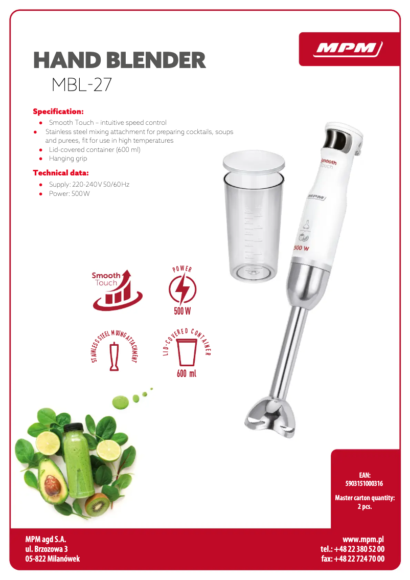 Page 1 de la notice Fiche technique MPM MBL-27