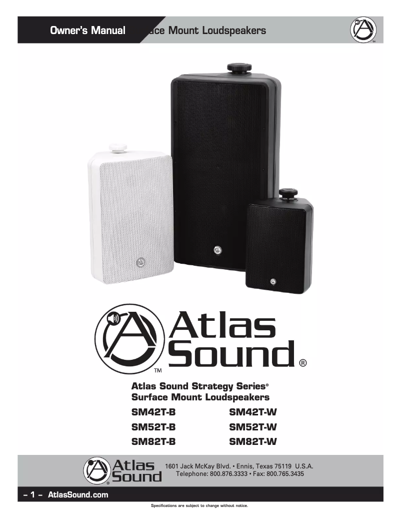 Page 1 de la notice Manuel utilisateur Atlas Sound SM52T