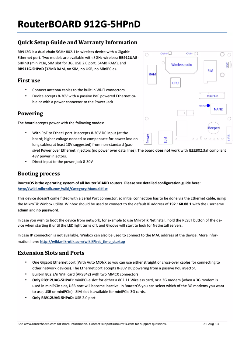 Page 1 de la notice Mode d'emploi Mikrotik RB911G-5HPND