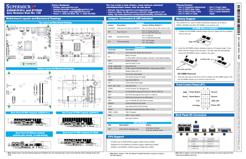 Page 1 de la notice Guide de démarrage rapide Supermicro A2SAN-H