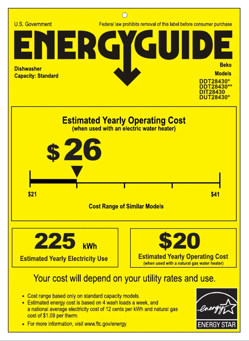 Page 1 de la notice Label énergétique Beko DDT28430XP