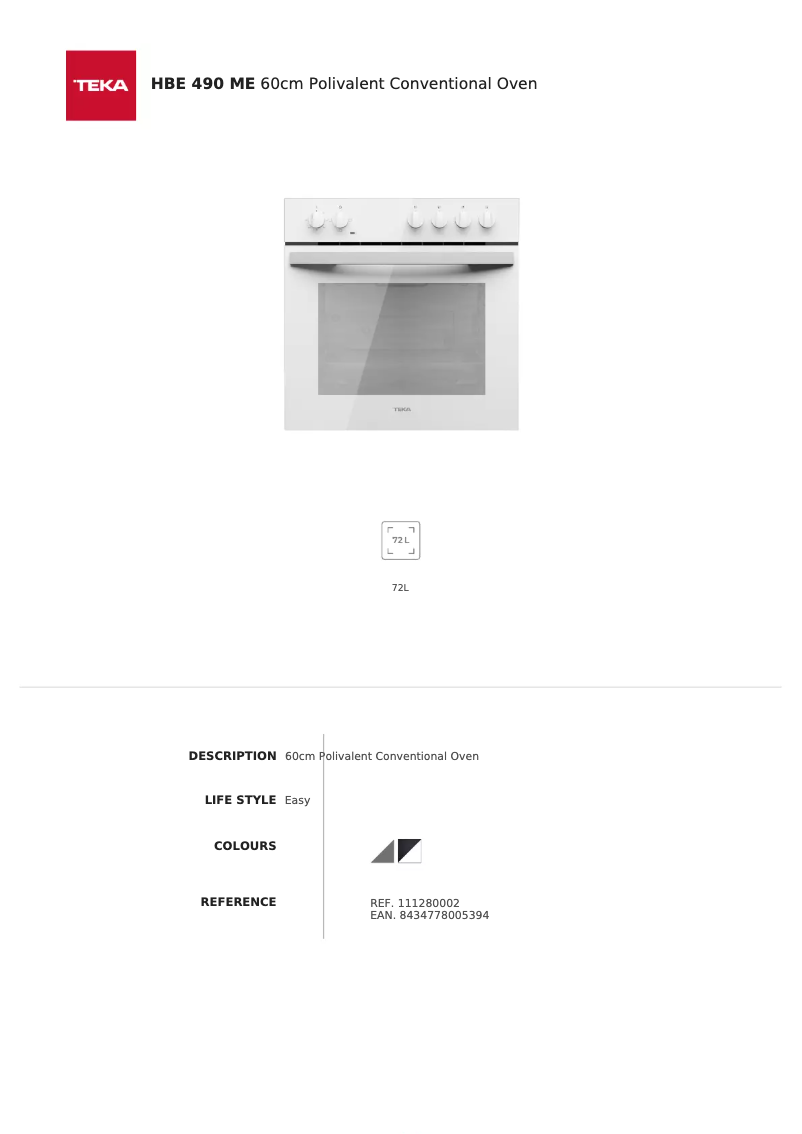 Page 1 de la notice Fiche technique Teka HBE 490