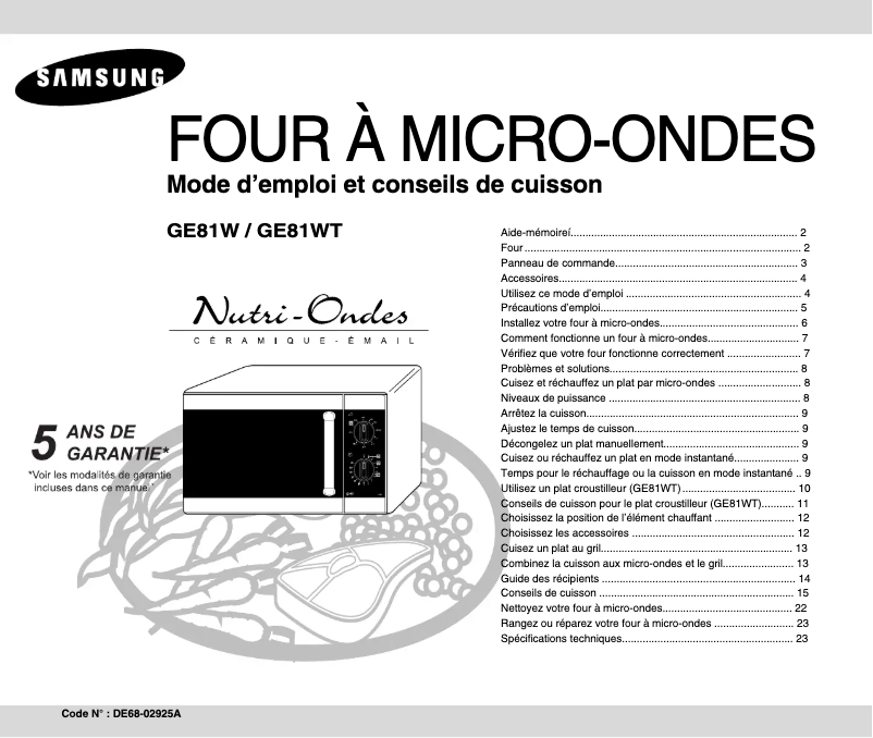 Page 1 de la notice Manuel utilisateur Samsung GE81W