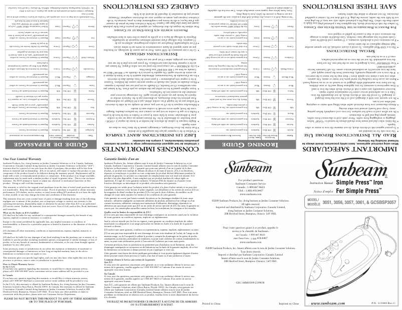 Page 1 de la notice Manuel utilisateur Sunbeam Simple Press 3056
