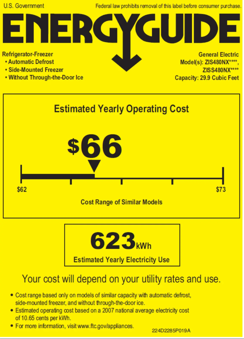 Page 1 of the manual Energy Label GE ZISS480NXSS