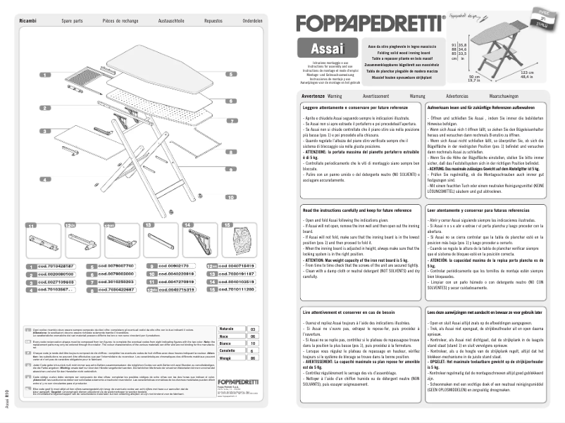 Page 1 de la notice Manuel utilisateur Foppapedretti Assai