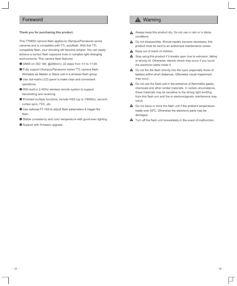 Page 1 de la notice Manuel utilisateur Godox TT685O