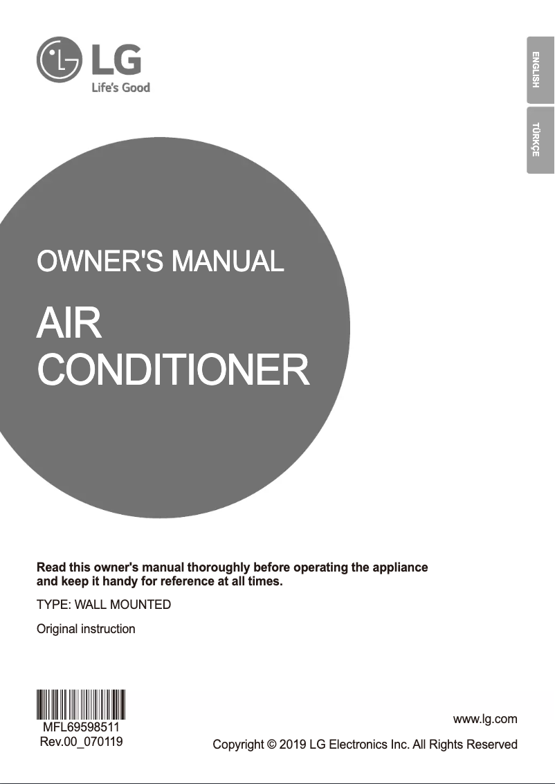 Page 1 de la notice Manuel utilisateur LG ZMNW18GSKC0