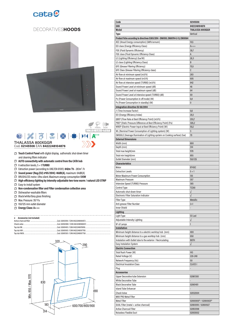 Page 1 de la notice Fiche technique CATA THALASSA GR