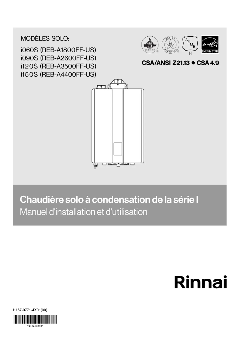 Page 1 de la notice Guide d'installation Rinnai i090SN