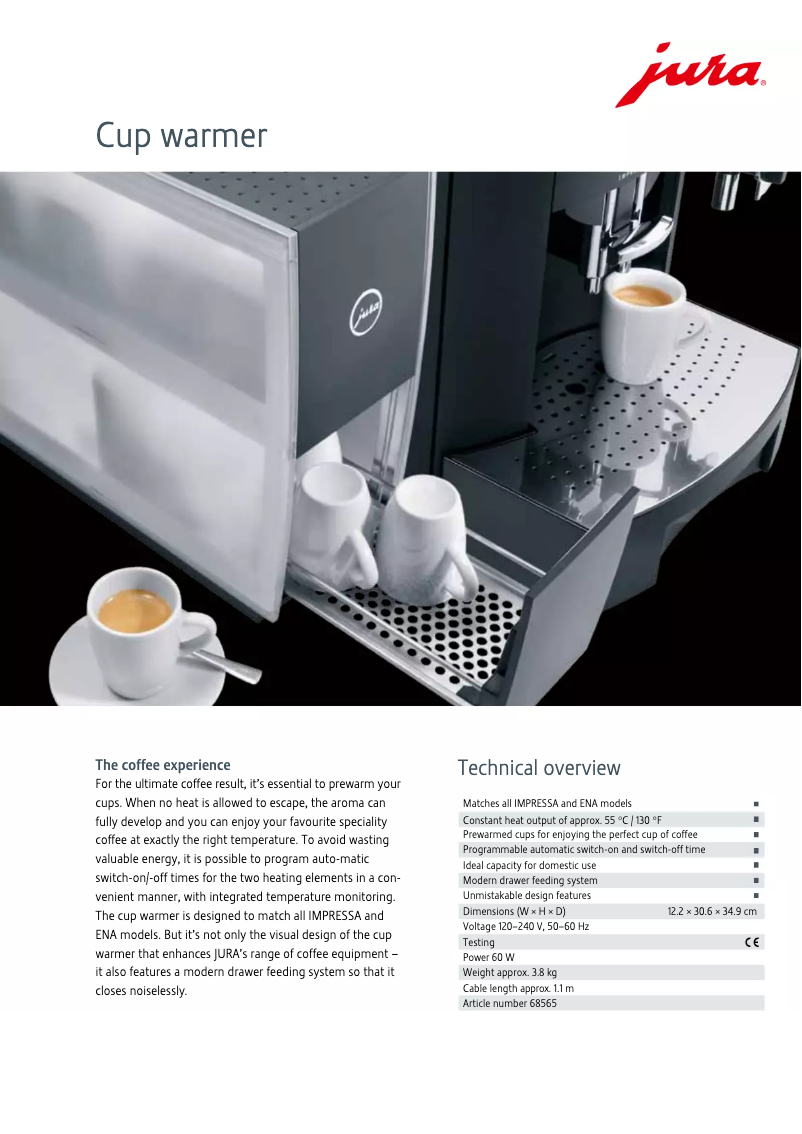 Page 1 de la notice Fiche technique Jura Cup Warmer