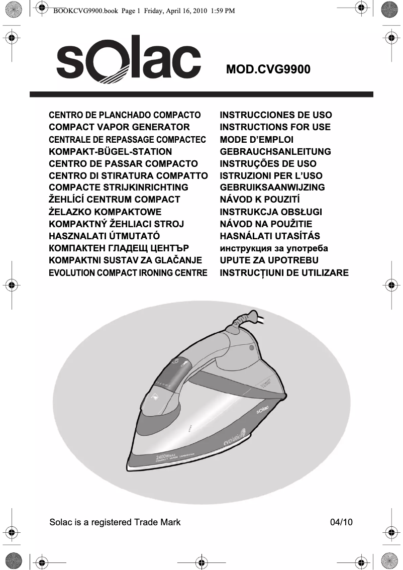 Page 1 de la notice Manuel utilisateur Solac CVG9900