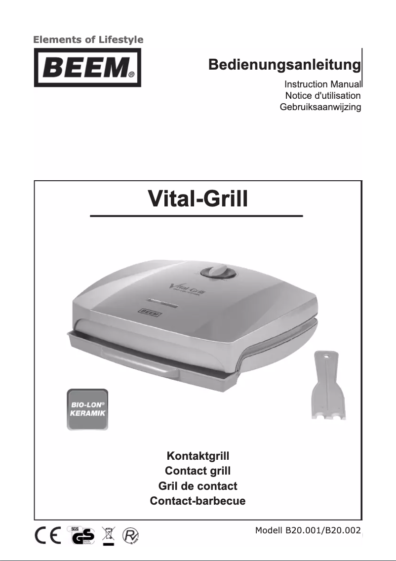 Page 1 of the manual User Manual BEEM Vital-Grill