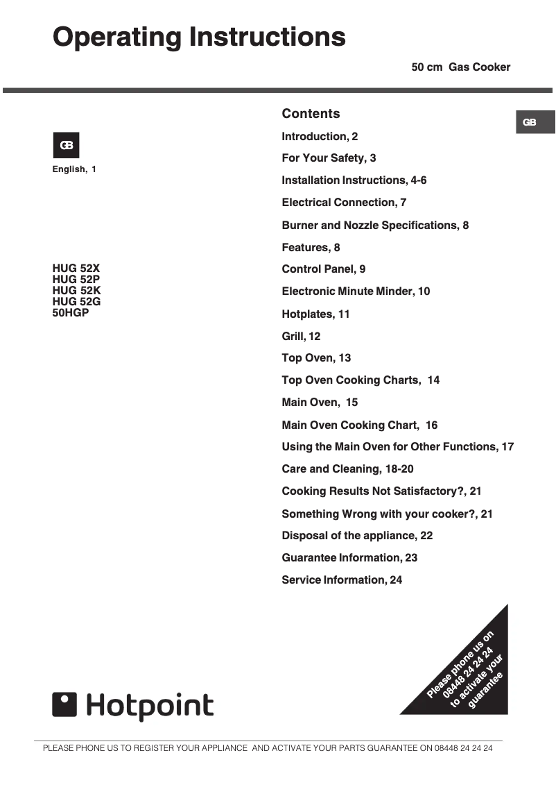 Page 1 of the manual User Manual Hotpoint HUG52K