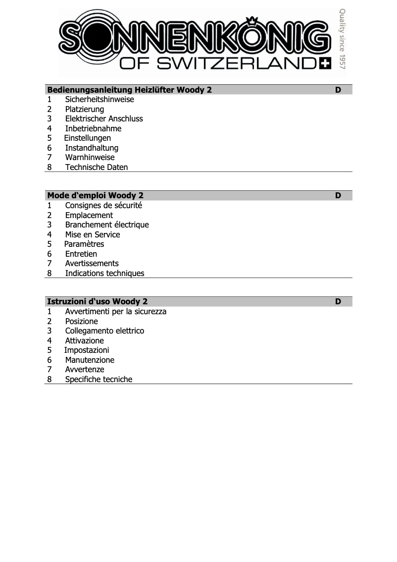 Page 1 de la notice Manuel utilisateur Sonnenkönig WOODY 2