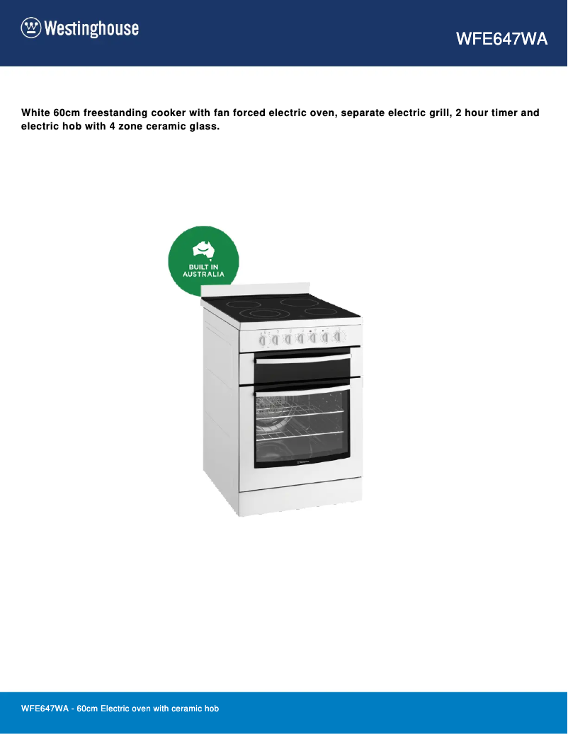 Página 1 del manual Ficha técnica Westinghouse WFE647