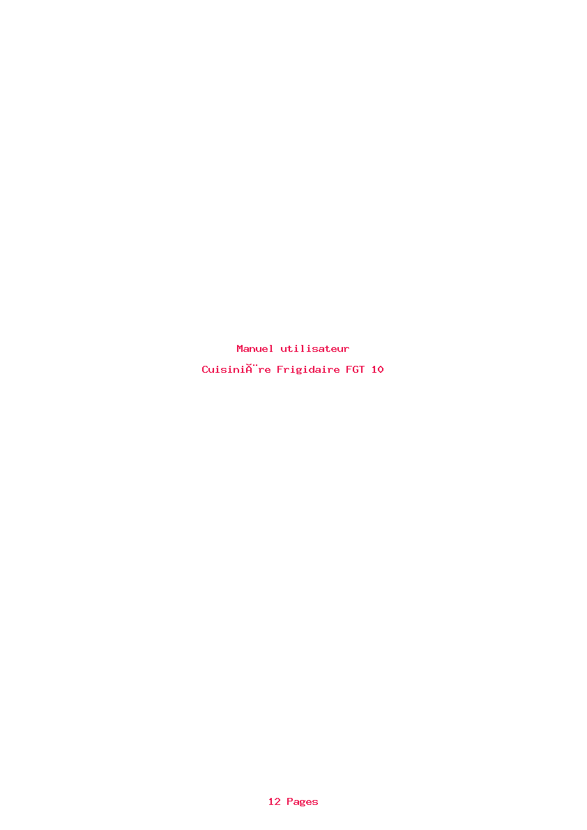 Page 1 de la notice Manuel utilisateur Frigidaire FGT 10