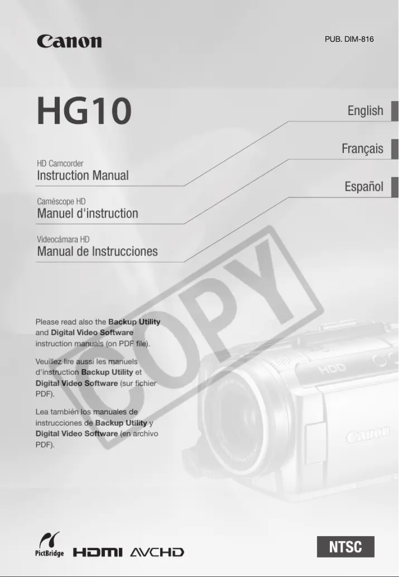 Page 1 de la notice Manuel utilisateur Canon VIXIA HG10