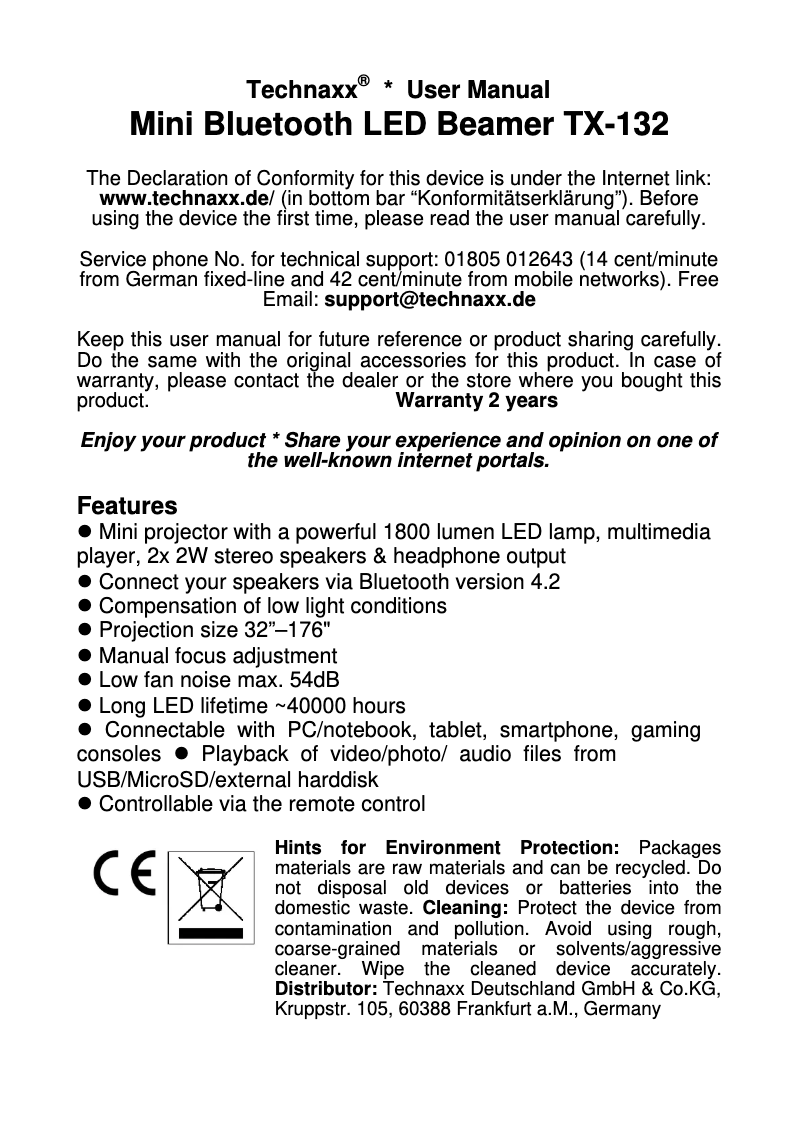 Page 1 de la notice Manuel utilisateur Technaxx TX-132