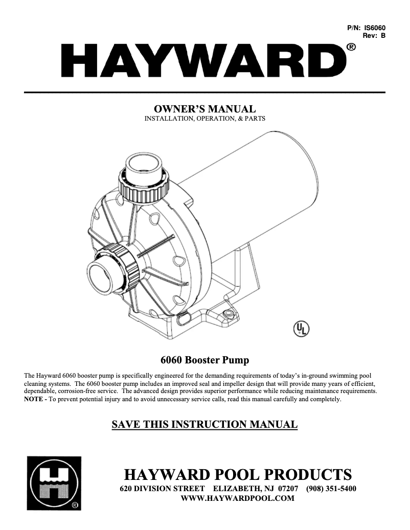Page 1 de la notice Brochure Hayward Booster