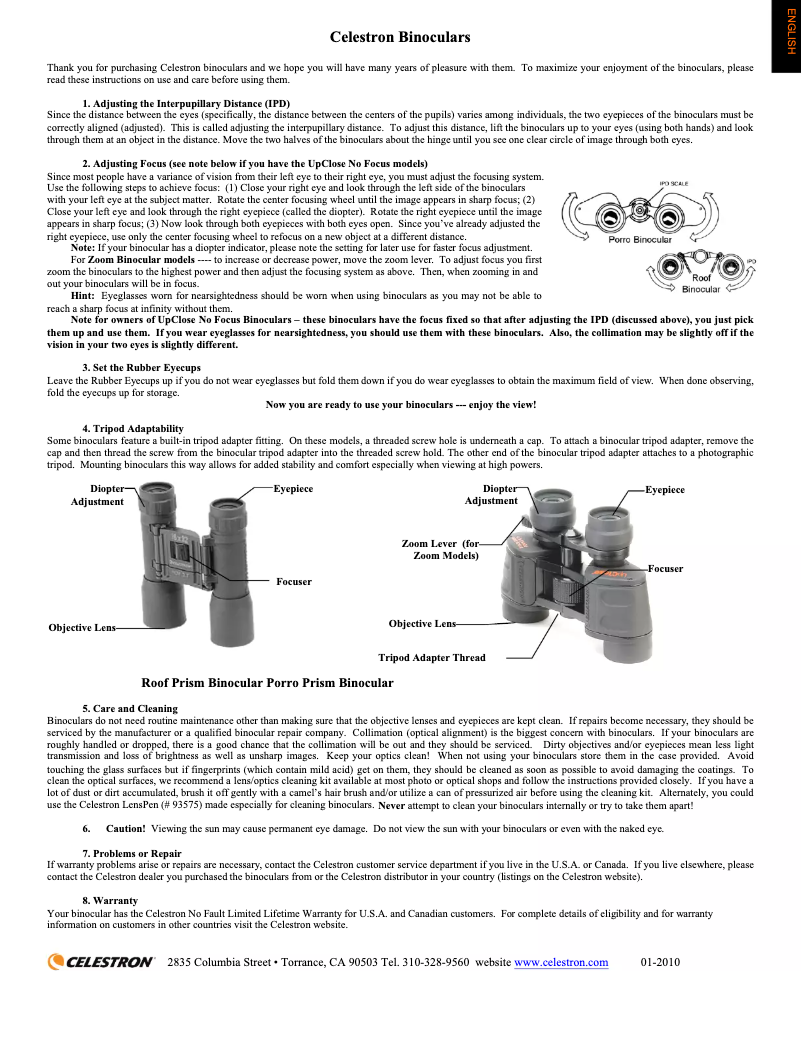 Page 1 of the manual User Manual Celestron UpClose 8x21