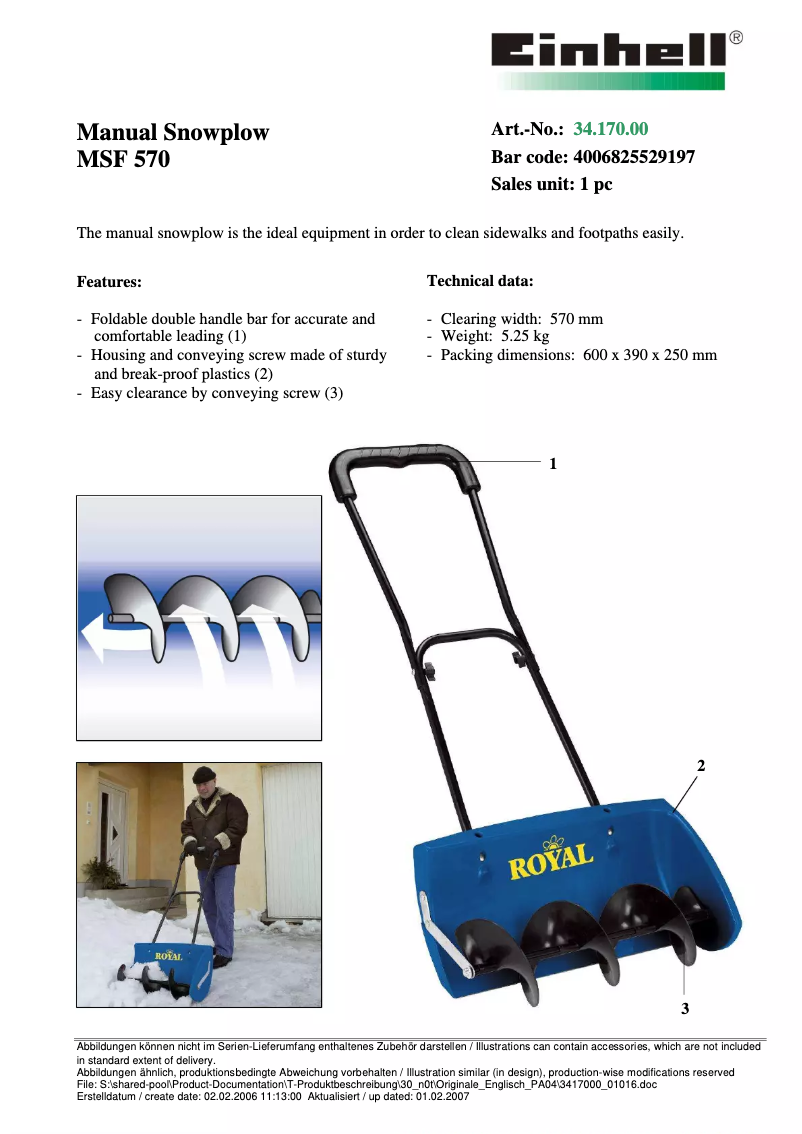 Page 1 de la notice Manuel utilisateur Einhell Royal MSF 570