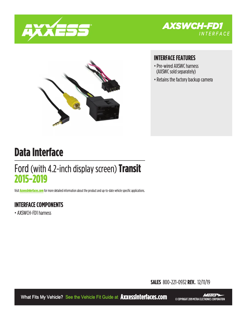 Page 1 de la notice Fiche technique AXESS AXSWCH-FD1