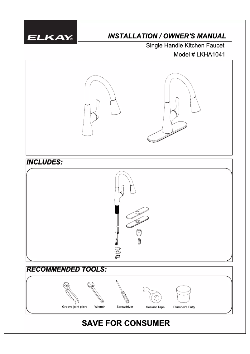 Page 1 de la notice Manuel utilisateur Elkay LKHA1041CR