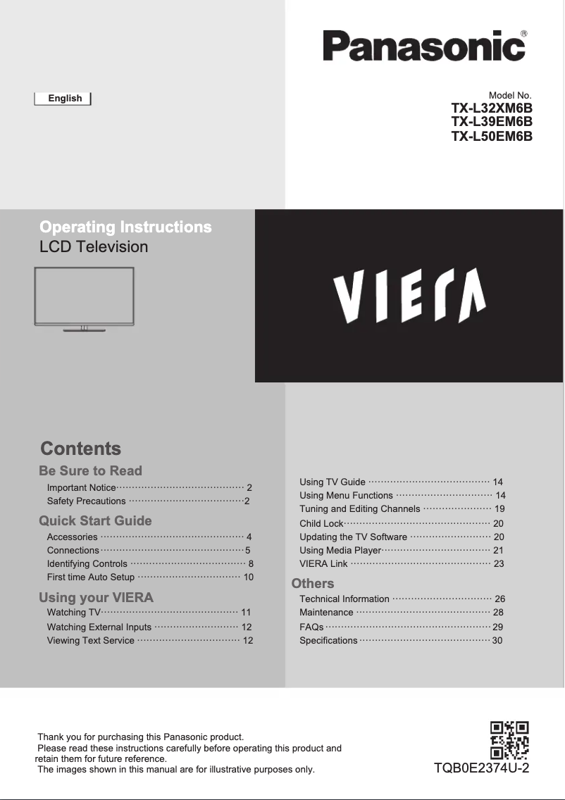 Page 1 de la notice Manuel utilisateur Panasonic Viera TX-L50EM6B