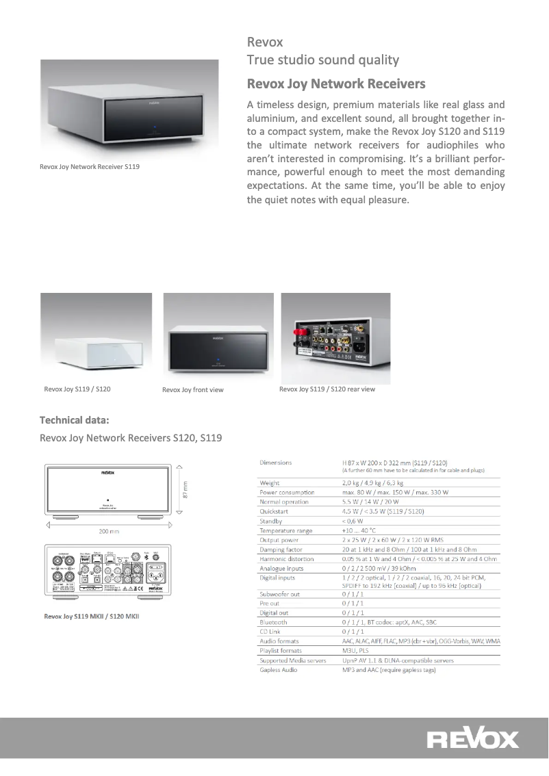 Page 1 de la notice Fiche technique Revox Joy S119