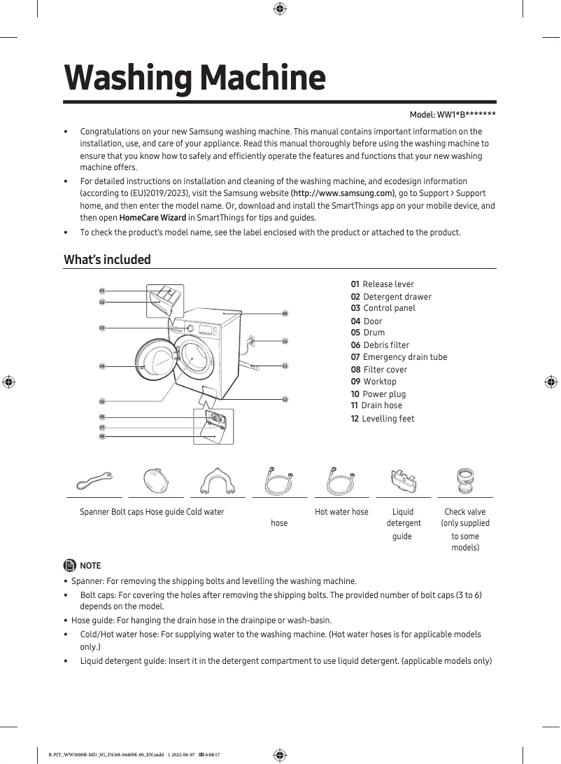 Página 1 del manual Guía de inicio rápido Samsung WW11BBA047AW