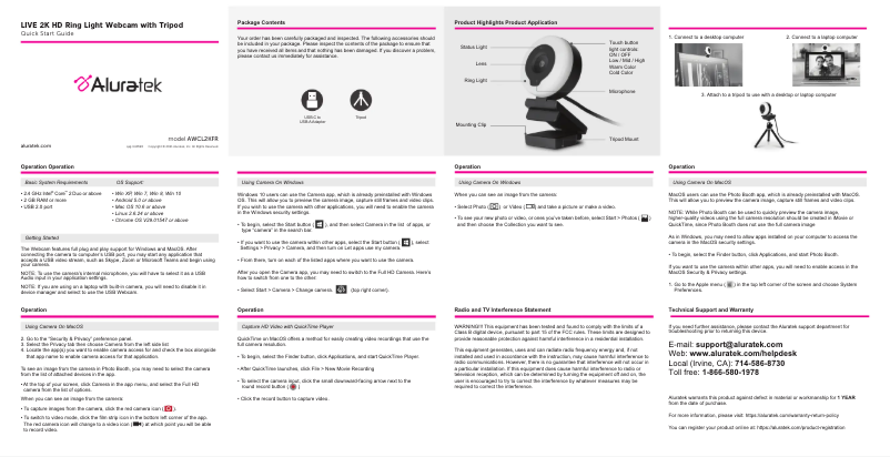 Page 1 de la notice Mode d'emploi Aluratek AWCL2KFR