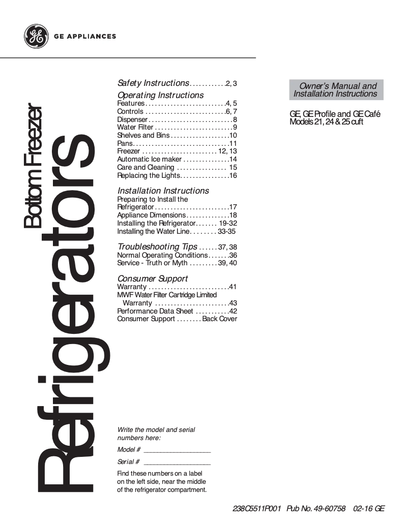 Página 1 del manual Ficha técnica GE GNE25JMKES