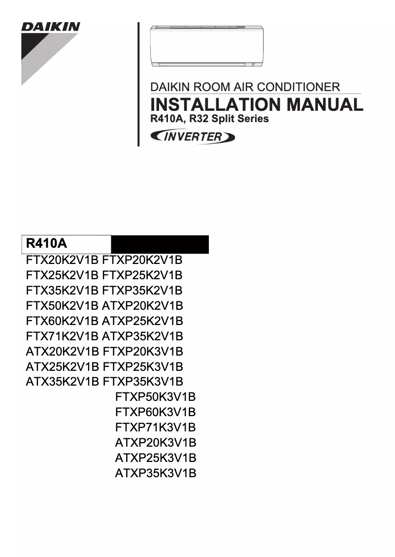 Page 1 de la notice Guide d'installation Daikin FTX50K2V1B