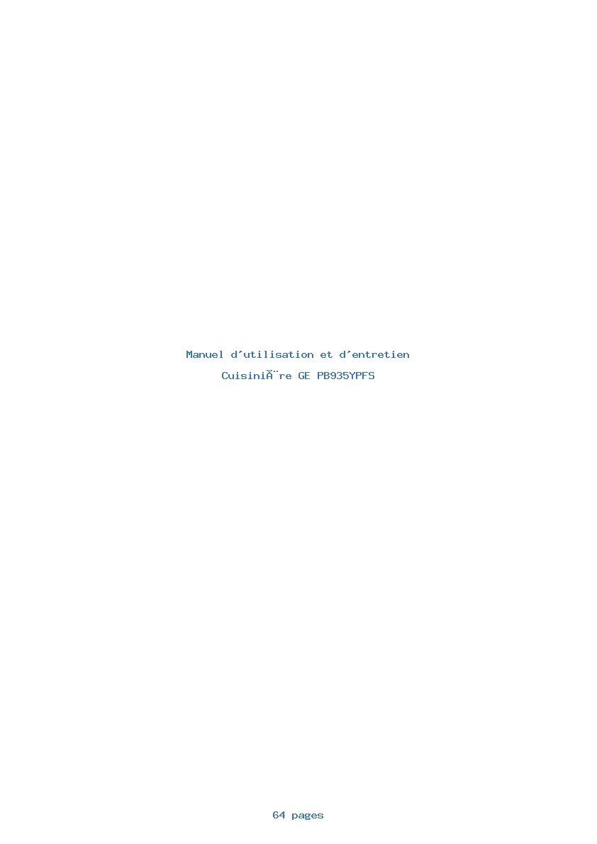 Page 1 de la notice Manuel d'utilisation et d'entretien GE PB935YPFS