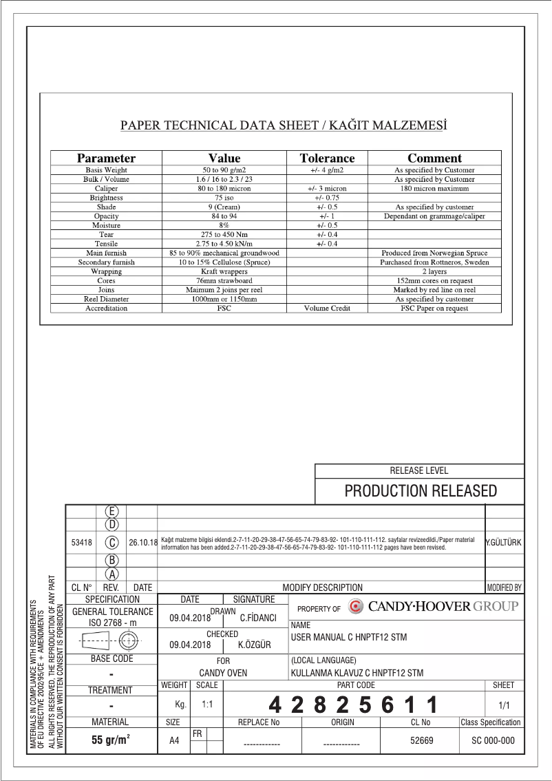 Page 1 de la notice Manuel utilisateur Candy FCPKS826XL