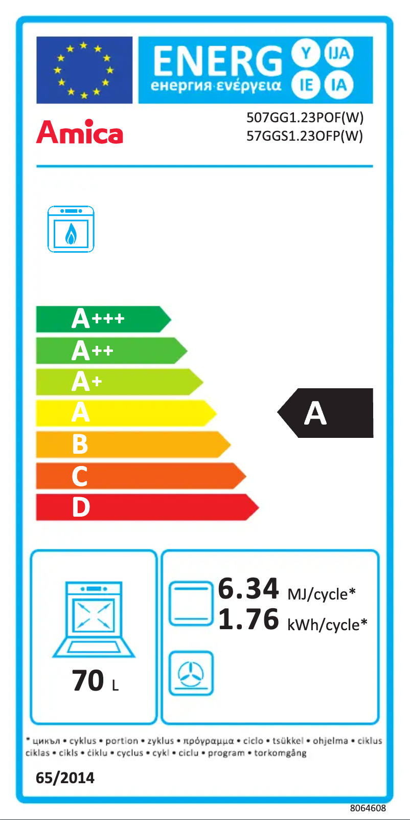 Page 1 de la notice Manuel utilisateur Amica 57GGS1.23OFP(W)