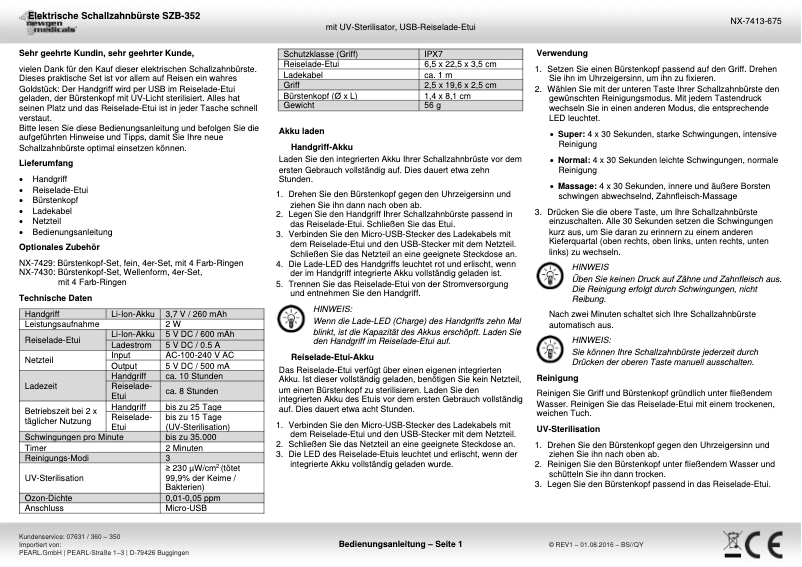 Page 1 de la notice Manuel utilisateur Newgen Medicals SZB-352