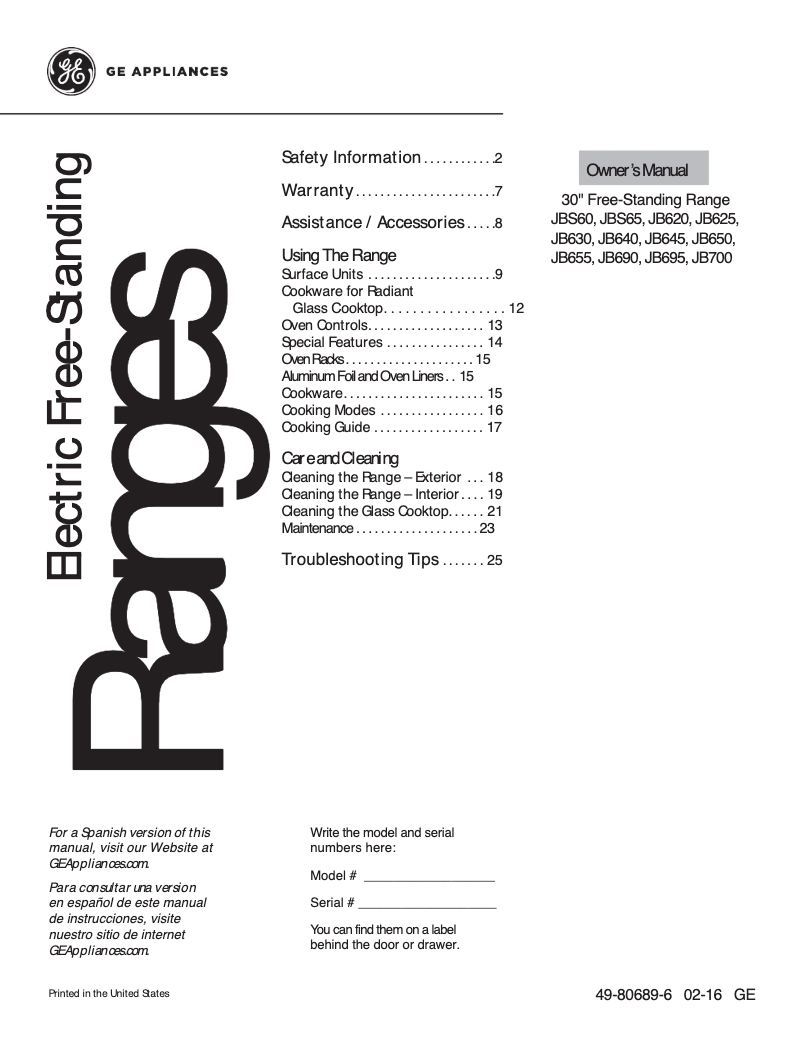Página 1 del manual Manual de usuario GE JB645DKWW