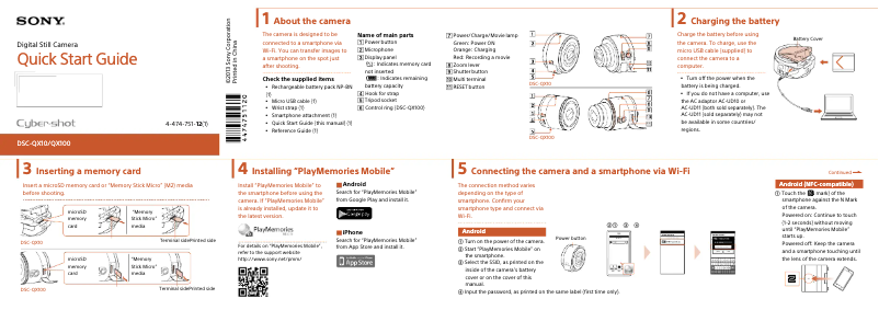 Page 1 de la notice Guide d'installation Sony Cybershot DSC-QX100