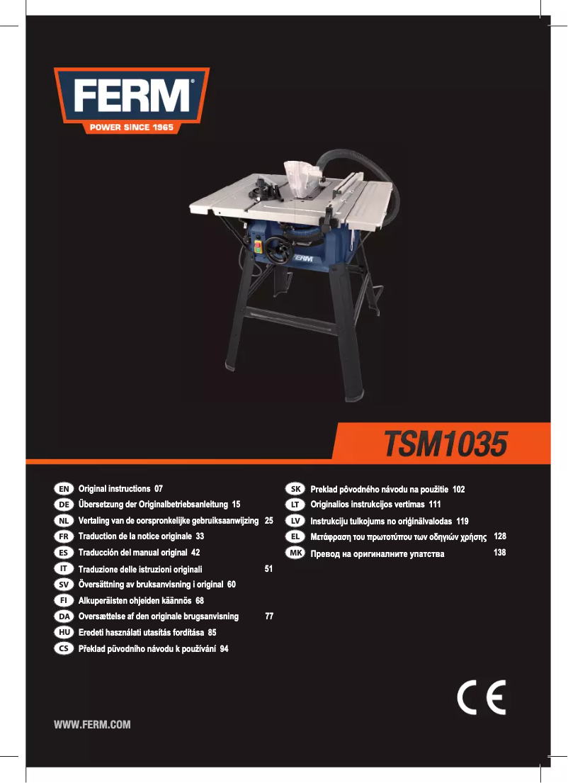 Page 1 de la notice Manuel utilisateur Ferm TSM1035