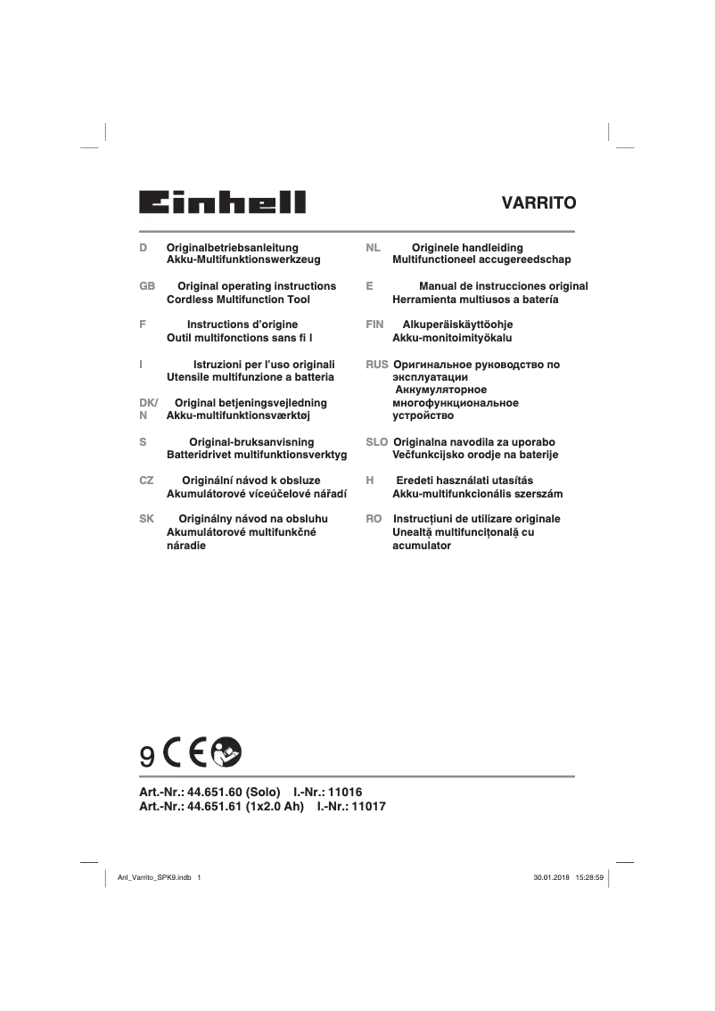 Page 1 de la notice Manuel utilisateur Einhell TE-MG 18 Li