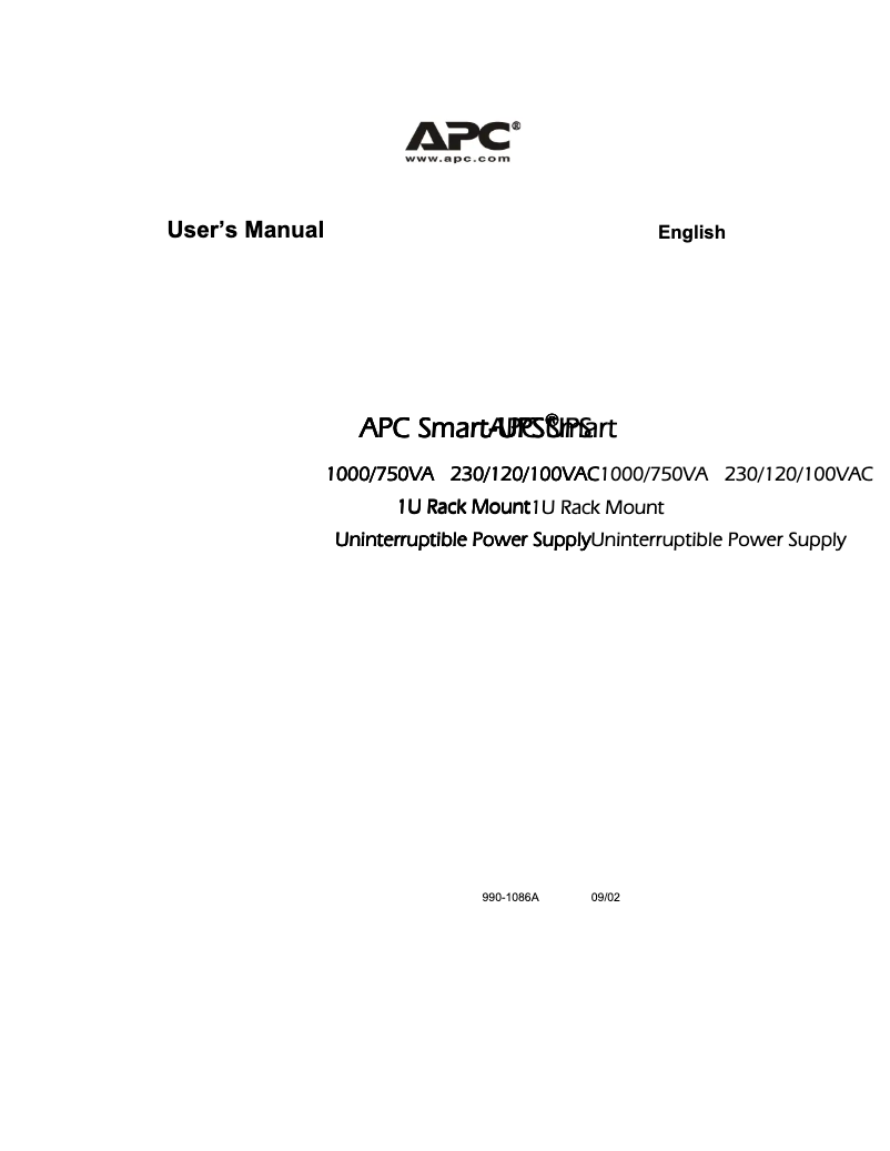 Page 1 de la notice Manuel utilisateur APC SUA1000RMI1U Kit