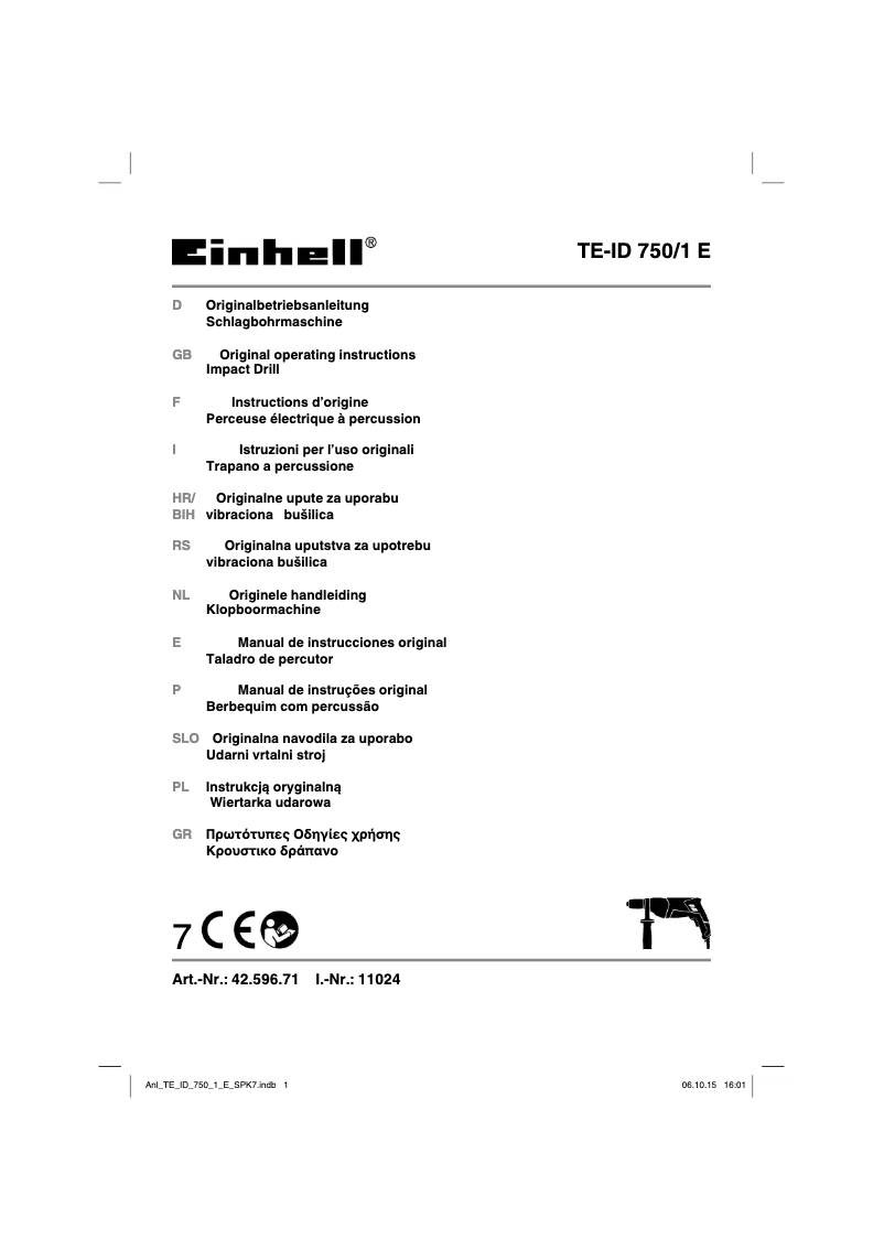 Page 1 de la notice Manuel utilisateur Einhell TE-ID 750/1 E