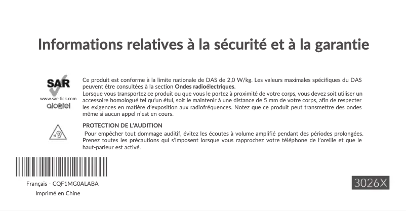 Page 1 de la notice Instructions de sécurité Alcatel 3026