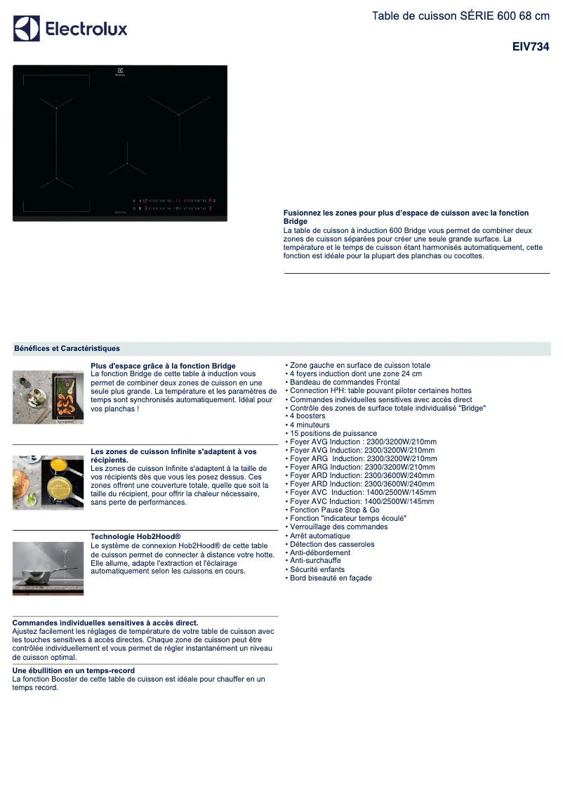 Page 1 de la notice Fiche technique Electrolux EIV734