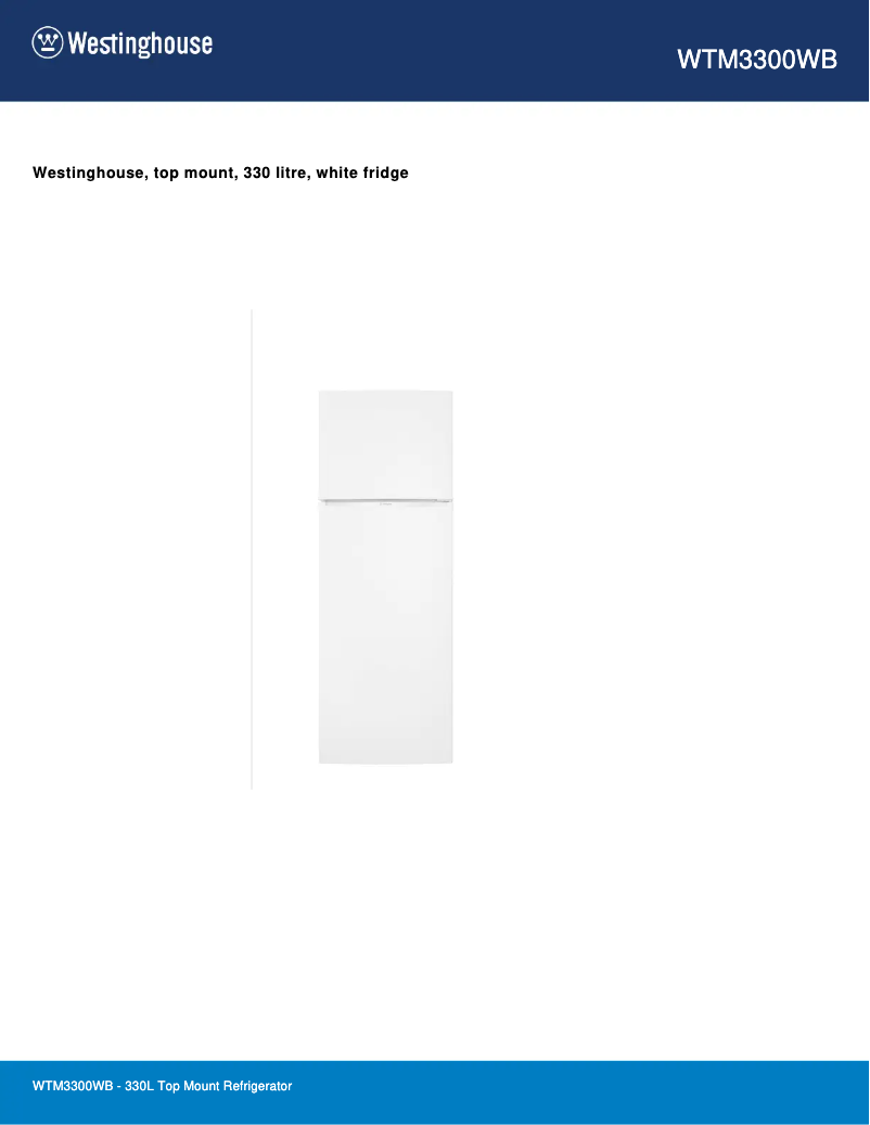 Page 1 de la notice Fiche technique Westinghouse WTM3300WB